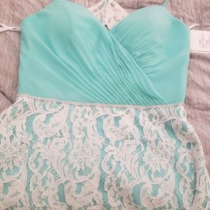 Christina Wu Aqua and Ivory Bridesmaid Dress